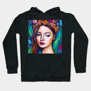 Woman in Floral and Feather Crown / Headdress Hoodie